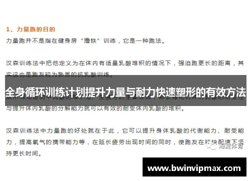 全身循环训练计划提升力量与耐力快速塑形的有效方法